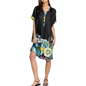 Johnny Was Silk Floral Mini Dress Oversized Shirt Dress